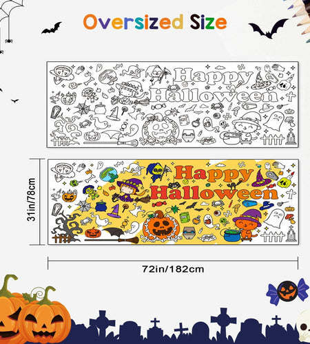 Artlunar Halloween Giant Coloring Poster Witch Ghost Bat Orange 31x72 Inch