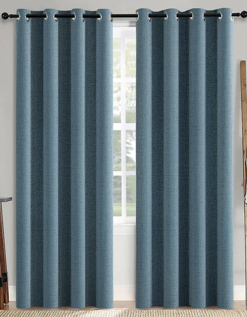 Load image into Gallery viewer, PANGSINNE 63in Blackout Linen Curtains 2 Panels Dusty Blue 52x63in
