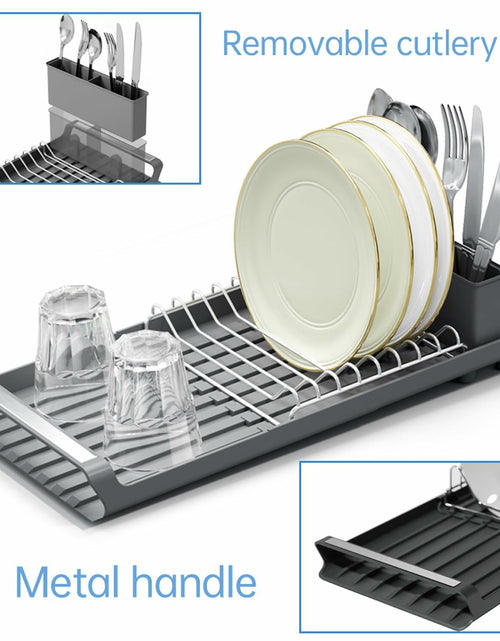 Load image into Gallery viewer, TOOCA BEAR Expandable Small Dish Drying Rack with Cutlery Holder Gray
