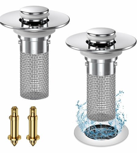 Vakabiu Bathroom Sink Drain Strainer Hair Catcher Stainless Steel 2PCS