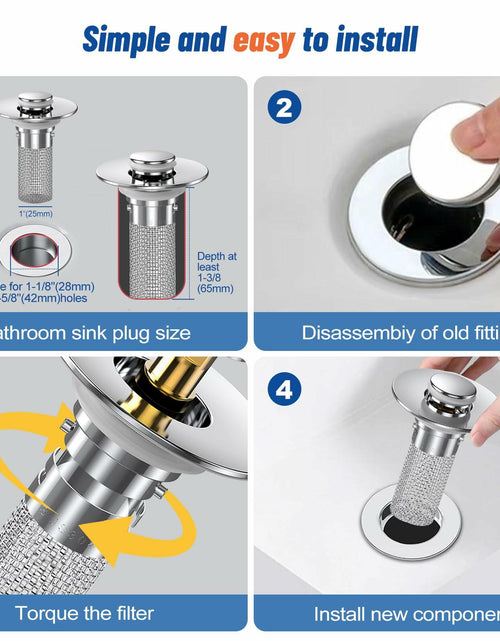 Load image into Gallery viewer, Vakabiu Bathroom Sink Drain Strainer Hair Catcher Stainless Steel 2PCS
