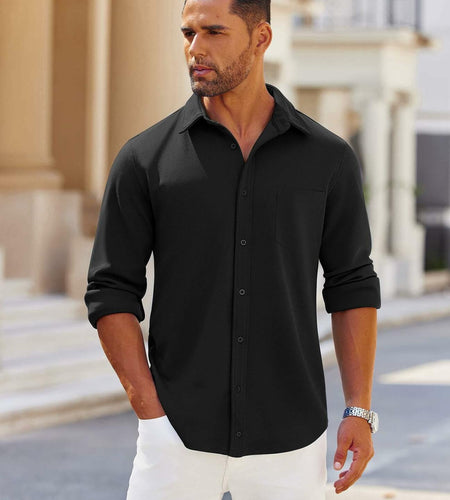 COOFANDY Men's Button Down Shirt Long Sleeve Pocket White Size XXL