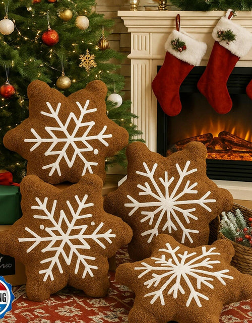 Load image into Gallery viewer, HunnmingRe 4 Pcs Christmas Snowflake Plush Throw Pillows Caramel Color
