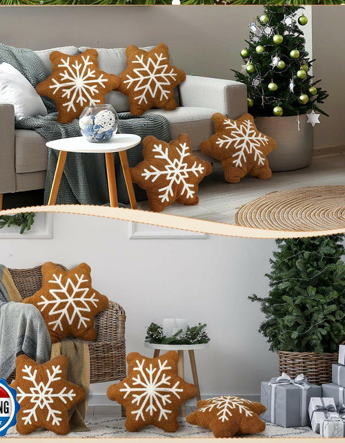 Load image into Gallery viewer, HunnmingRe 4 Pcs Christmas Snowflake Plush Throw Pillows Caramel Color
