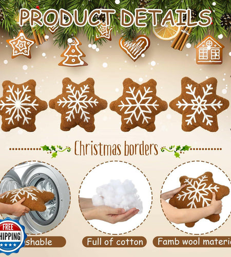 HunnmingRe 4 Pcs Christmas Snowflake Plush Throw Pillows Caramel Color