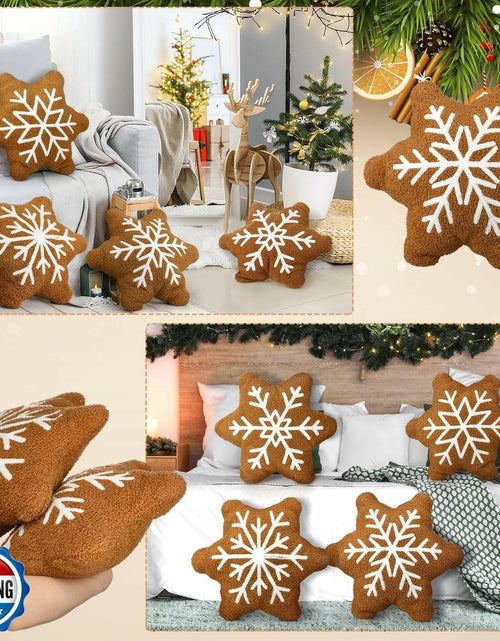 Load image into Gallery viewer, HunnmingRe 4 Pcs Christmas Snowflake Plush Throw Pillows Caramel Color
