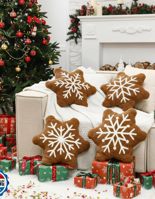 Load image into Gallery viewer, HunnmingRe 4 Pcs Christmas Snowflake Plush Throw Pillows Caramel Color
