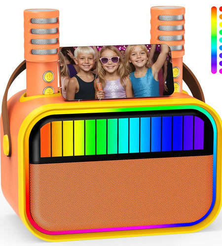 VERKB Karaoke Machine for Kids Portable Bluetooth Speaker 2 Mics Orange