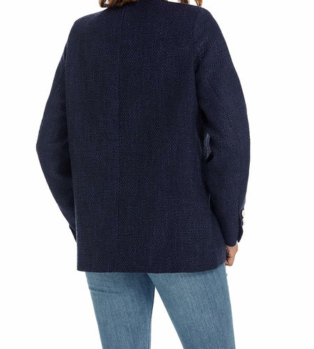 YEXPINE Women's Tweed Blazer Jacket Button Down Business Work Blue Size S
