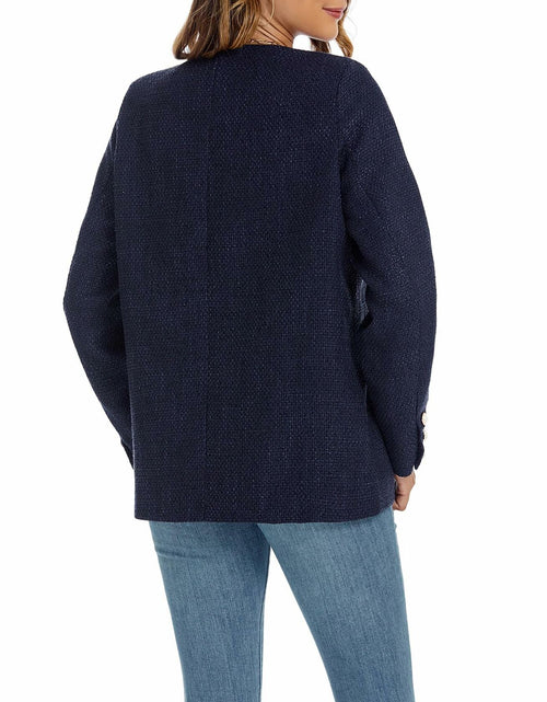 Load image into Gallery viewer, YEXPINE Women's Tweed Blazer Jacket Button Down Business Work Blue Size S
