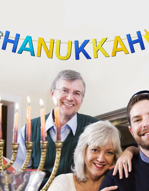 Load image into Gallery viewer, DONCIDAY Happy Hanukkah Glitter Banner Blue Paper Garland Party Decor
