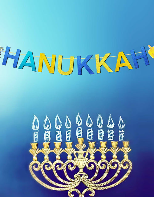 Load image into Gallery viewer, DONCIDAY Happy Hanukkah Glitter Banner Blue Paper Garland Party Decor
