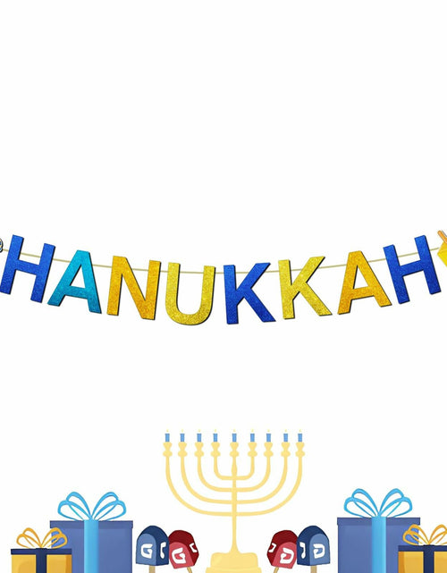 Load image into Gallery viewer, DONCIDAY Happy Hanukkah Glitter Banner Blue Paper Garland Party Decor
