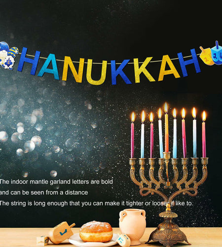 DONCIDAY Happy Hanukkah Glitter Banner Blue Paper Garland Party Decor