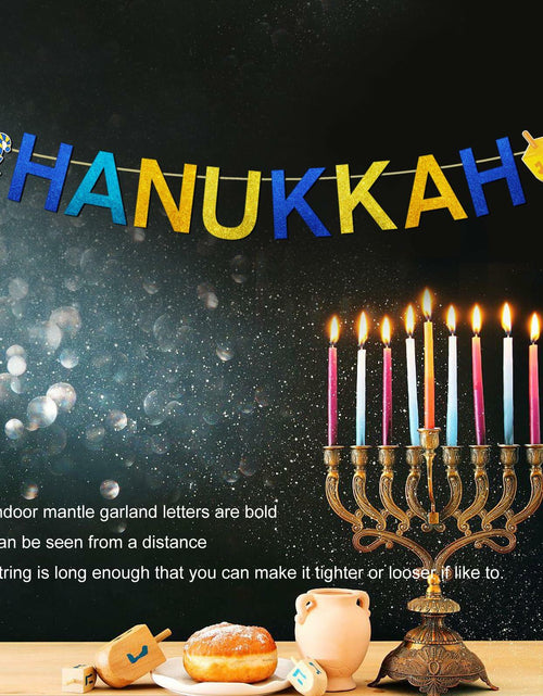 Load image into Gallery viewer, DONCIDAY Happy Hanukkah Glitter Banner Blue Paper Garland Party Decor
