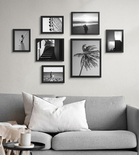 YiTanli Glass Collage Picture Frames 7 Pack Multi Sizes 11x14 8x10 5x7 Black