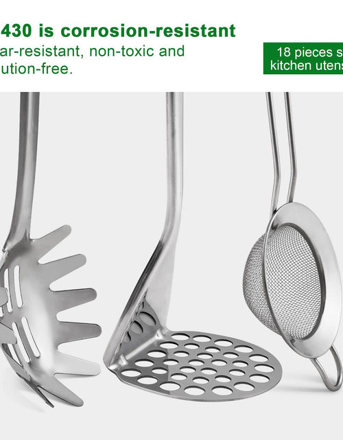 Load image into Gallery viewer, StnKitchExplor Stainless Steel Utensil Set 28 Pcs Cooking Tools Silver Holder
