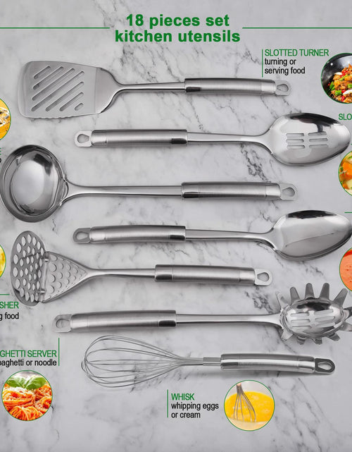 Load image into Gallery viewer, StnKitchExplor Stainless Steel Utensil Set 28 Pcs Cooking Tools Silver Holder

