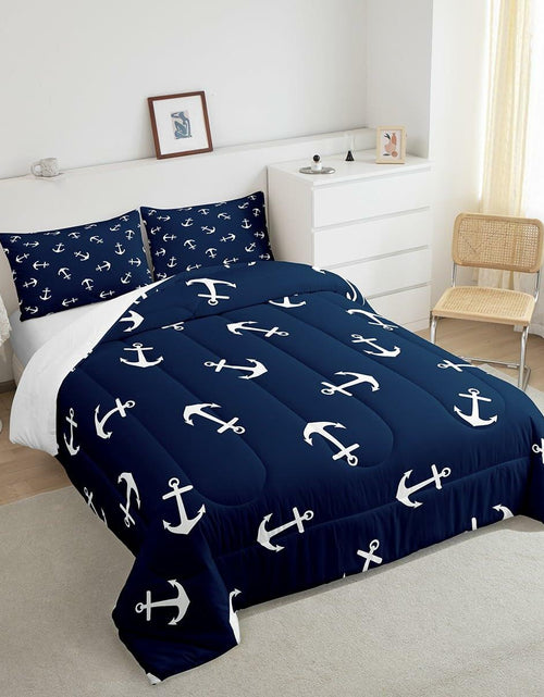 Load image into Gallery viewer, Manfei Anchor Comforter Set Nautical Navy Blue 2pcs Twin Size
