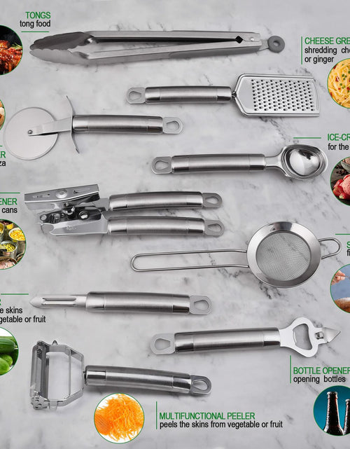 Load image into Gallery viewer, StnKitchExplor Stainless Steel Utensil Set 28 Pcs Cooking Tools Silver Holder

