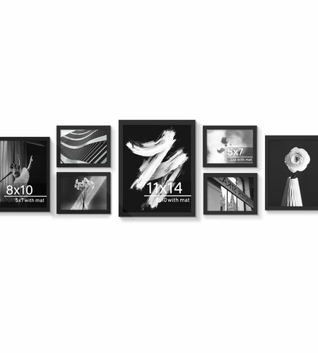YiTanli Glass Collage Picture Frames 7 Pack Multi Sizes 11x14 8x10 5x7 Black