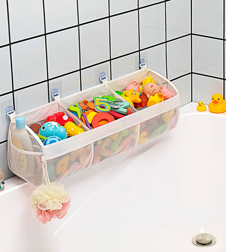 Austion 3 Compartment Horizontal Bath Toy Organizer Large White Mesh