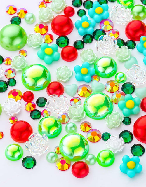Load image into Gallery viewer, MYYKO 160g Christmas Flatback Rhinestones Half Pearls Mix Size 3-10mm Red Green
