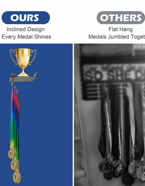 Load image into Gallery viewer, Datoua Medal Hanger Display &amp; Trophy Shelf Combo 5.3" Deep Metal Black
