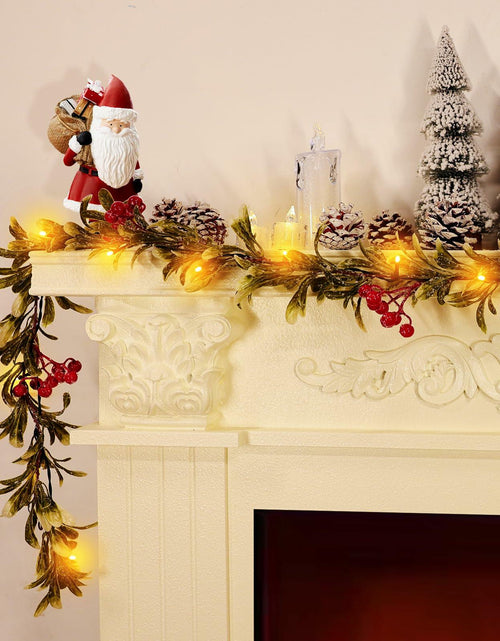 Load image into Gallery viewer, HUZIYAHAN 9FT Christmas Mistletoe Garland with 30 LED Lights Red Berry
