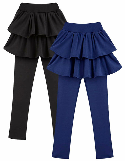 Load image into Gallery viewer, kdoikmu Girls School Uniform Leggings Skirt 2 Pack Black Navy 6-7Y
