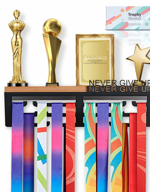 Load image into Gallery viewer, Datoua Medal Hanger Display &amp; Trophy Shelf Combo 5.3" Deep Metal Black
