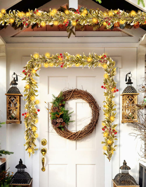 Load image into Gallery viewer, HUZIYAHAN 9FT Christmas Mistletoe Garland with 30 LED Lights Red Berry
