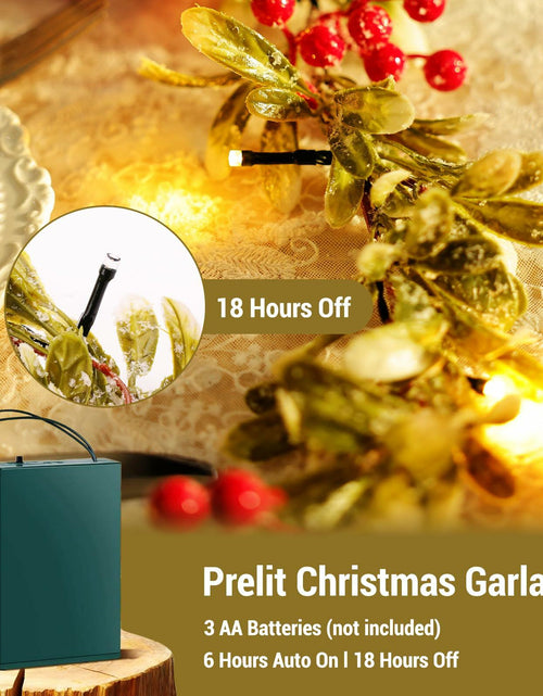 Load image into Gallery viewer, HUZIYAHAN 9FT Christmas Mistletoe Garland with 30 LED Lights Red Berry
