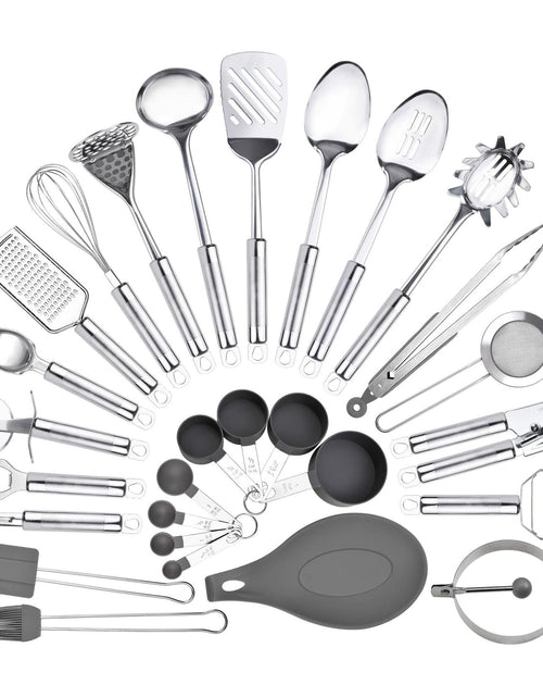 Load image into Gallery viewer, StnKitchExplor Stainless Steel Utensil Set 28 Pcs Cooking Tools Silver Holder
