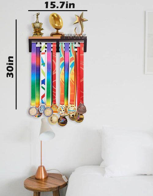 Load image into Gallery viewer, Datoua Medal Hanger Display &amp; Trophy Shelf Combo 5.3" Deep Metal Black
