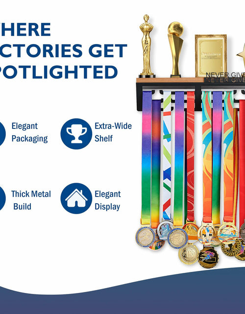 Load image into Gallery viewer, Datoua Medal Hanger Display &amp; Trophy Shelf Combo 5.3" Deep Metal Black
