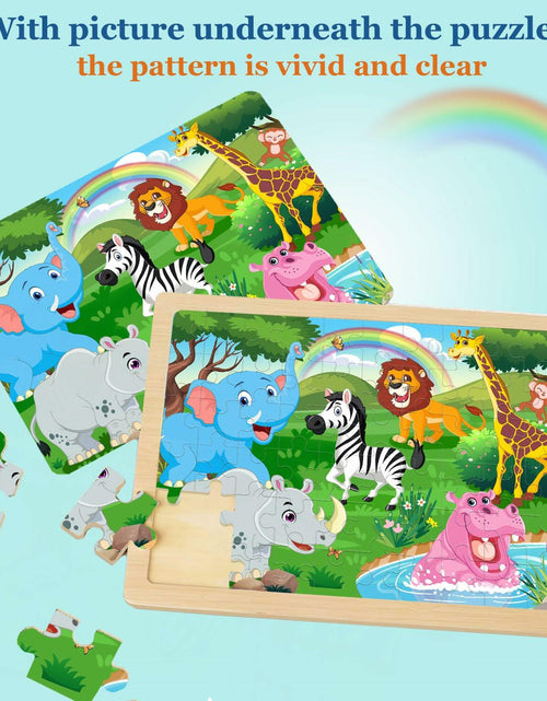 Load image into Gallery viewer, RANSUNN Wooden Animal Dinosaur Jigsaw Puzzles 60 PCs 4 Packs Multicolor
