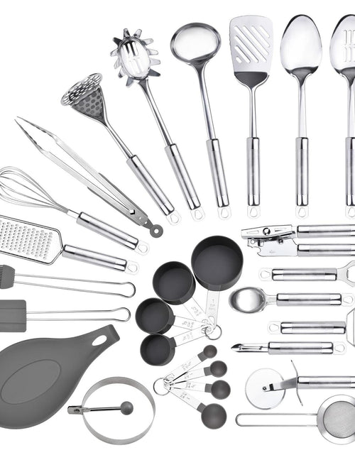 Load image into Gallery viewer, StnKitchExplor Stainless Steel Utensil Set 28 Pcs Cooking Tools Silver Holder
