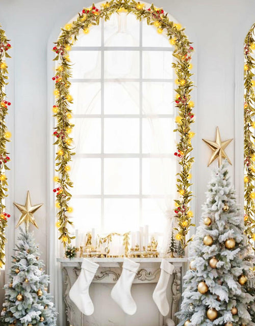 Load image into Gallery viewer, HUZIYAHAN 9FT Christmas Mistletoe Garland with 30 LED Lights Red Berry
