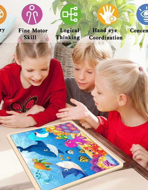 Load image into Gallery viewer, RANSUNN Wooden Animal Dinosaur Jigsaw Puzzles 60 PCs 4 Packs Multicolor
