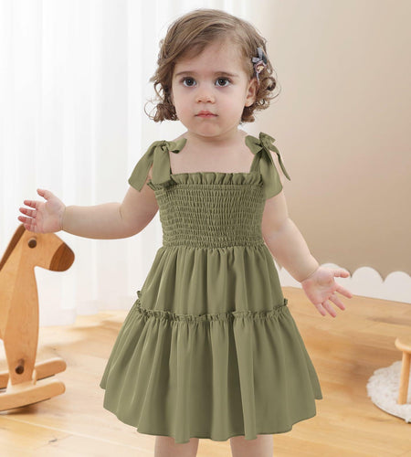 Neutocd Toddler Girls Sleeveless Summer Dress Solid Green Size 5-6 Years