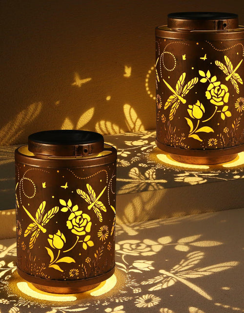 Load image into Gallery viewer, Tepaken 2 Pack Solar Lanterns Outdoor Waterproof Metal Hanging LED Mushroom
