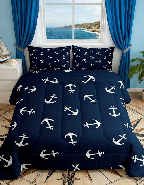 Load image into Gallery viewer, Manfei Anchor Comforter Set Nautical Navy Blue 2pcs Twin Size
