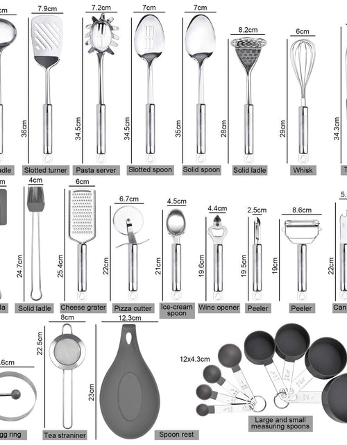 Load image into Gallery viewer, StnKitchExplor Stainless Steel Utensil Set 28 Pcs Cooking Tools Silver Holder
