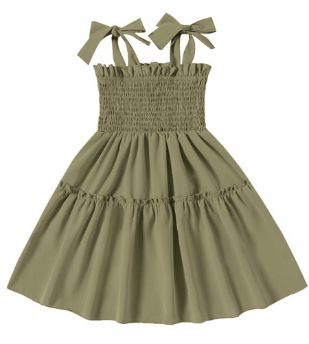 Neutocd Toddler Girls Sleeveless Summer Dress Solid Green Size 5-6 Years