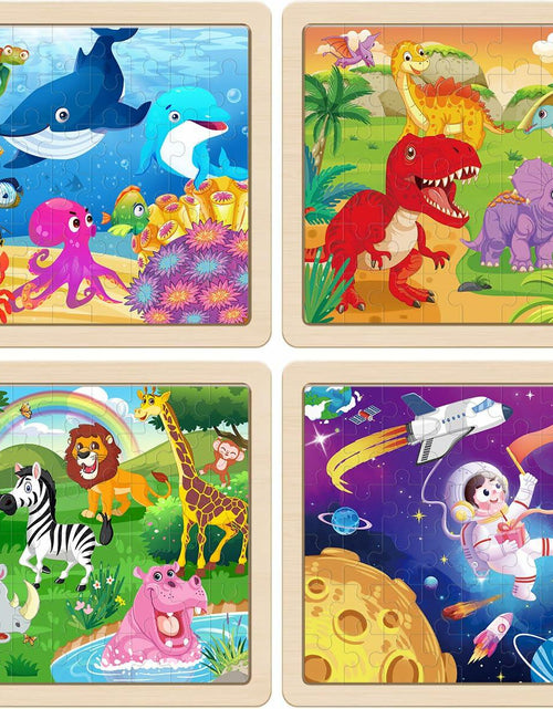 Load image into Gallery viewer, RANSUNN Wooden Animal Dinosaur Jigsaw Puzzles 60 PCs 4 Packs Multicolor
