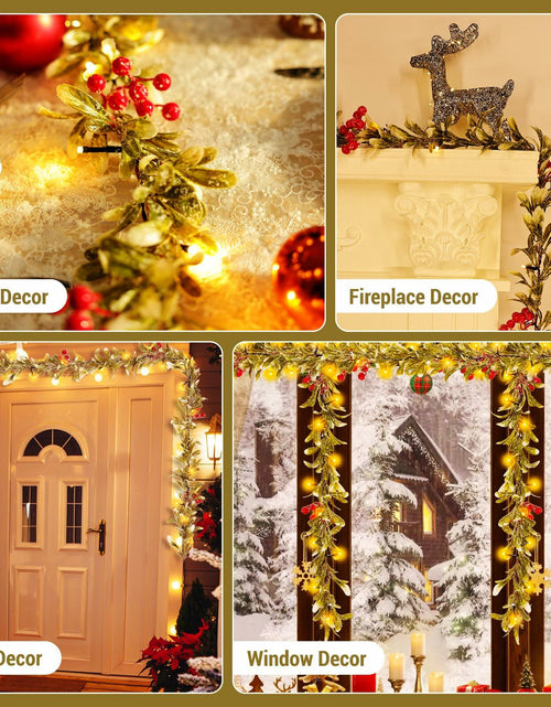 Load image into Gallery viewer, HUZIYAHAN 9FT Christmas Mistletoe Garland with 30 LED Lights Red Berry
