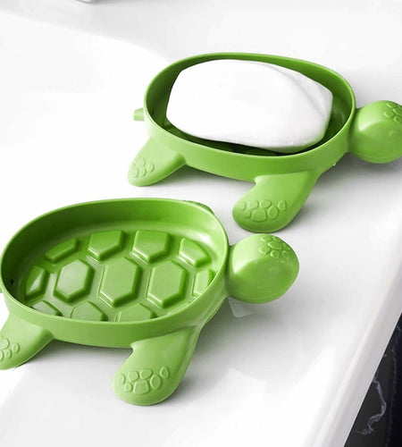 2 Pack Tortoise Soap Dishes Soap Holder with Drain Green Bathroom Kitchen