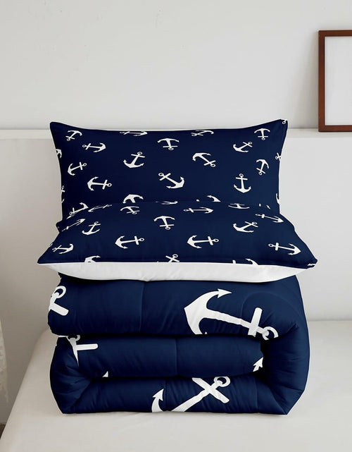 Load image into Gallery viewer, Manfei Anchor Comforter Set Nautical Navy Blue 2pcs Twin Size
