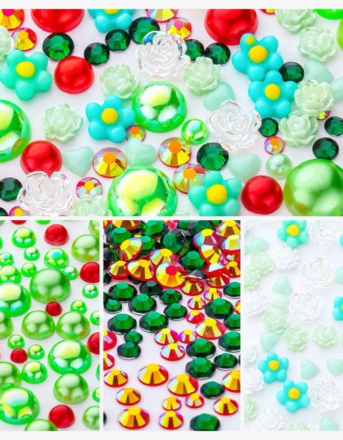 Load image into Gallery viewer, MYYKO 160g Christmas Flatback Rhinestones Half Pearls Mix Size 3-10mm Red Green
